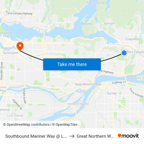 Southbound Mariner Way @ Lighthouse Court to Great Northern Way Campus map
