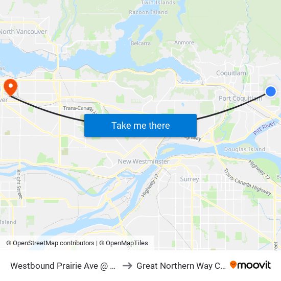 Westbound Prairie Ave @ Cedar Dr to Great Northern Way Campus map