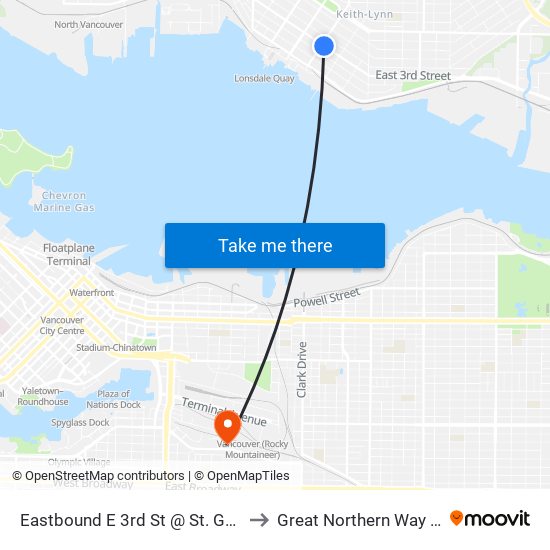 Eastbound E 3rd St @ St. Georges Ave to Great Northern Way Campus map