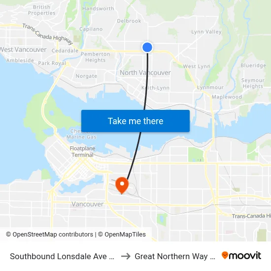 Southbound Lonsdale Ave @ W 27 St to Great Northern Way Campus map