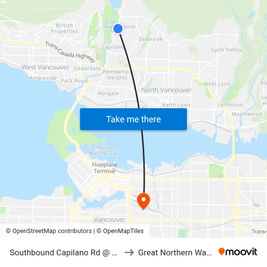 Southbound Capilano Rd @ Edgewood Rd to Great Northern Way Campus map
