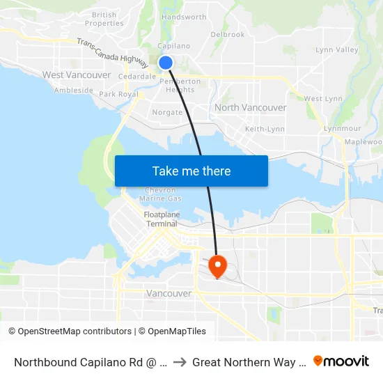Northbound Capilano Rd @ Paisley Rd to Great Northern Way Campus map