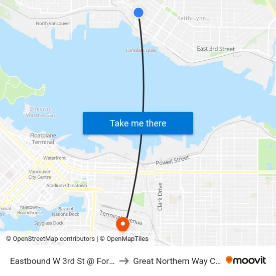 Eastbound W 3rd St @ Forbes Ave to Great Northern Way Campus map
