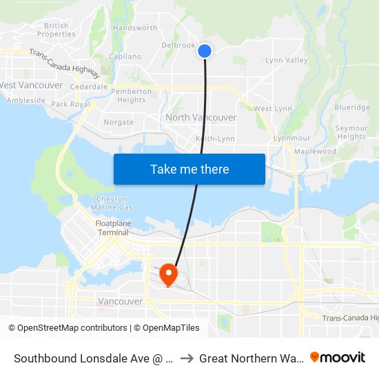 Southbound Lonsdale Ave @ W Balmoral Rd to Great Northern Way Campus map