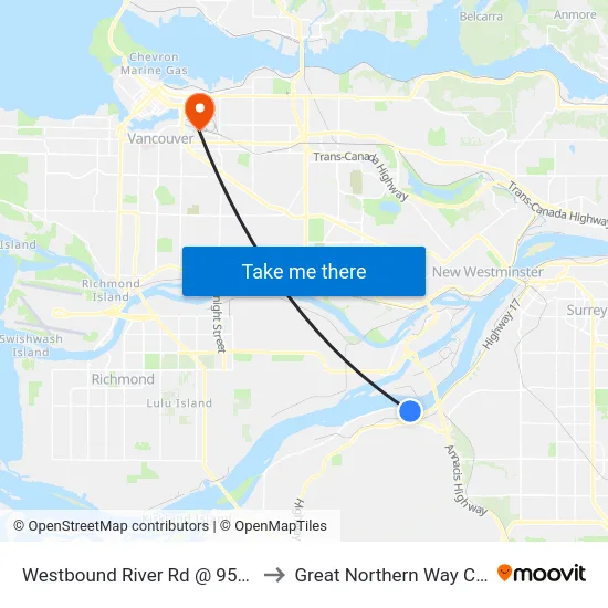 Westbound River Rd @ 9500 Block to Great Northern Way Campus map