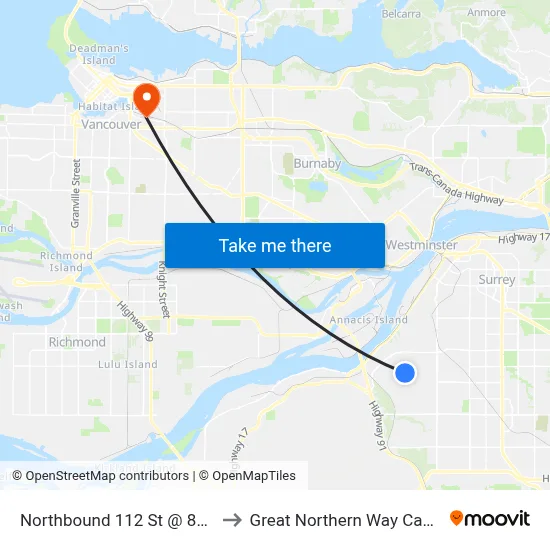 Northbound 112 St @ 82 Ave to Great Northern Way Campus map