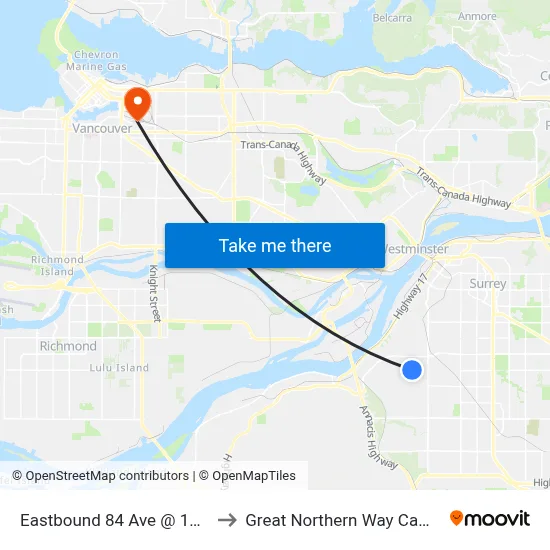 Eastbound 84 Ave @ 116 St to Great Northern Way Campus map