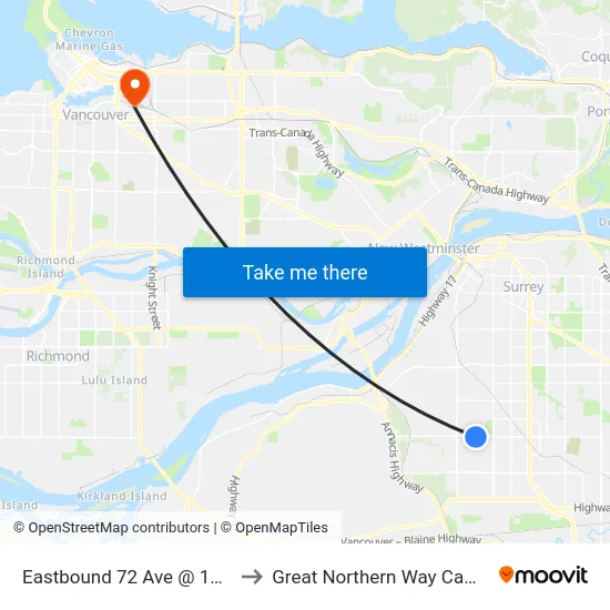 Eastbound 72 Ave @ 124 St to Great Northern Way Campus map