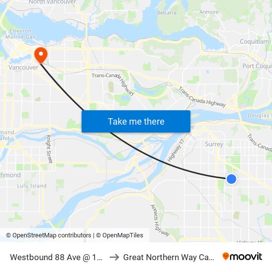 Westbound 88 Ave @ 144 St to Great Northern Way Campus map