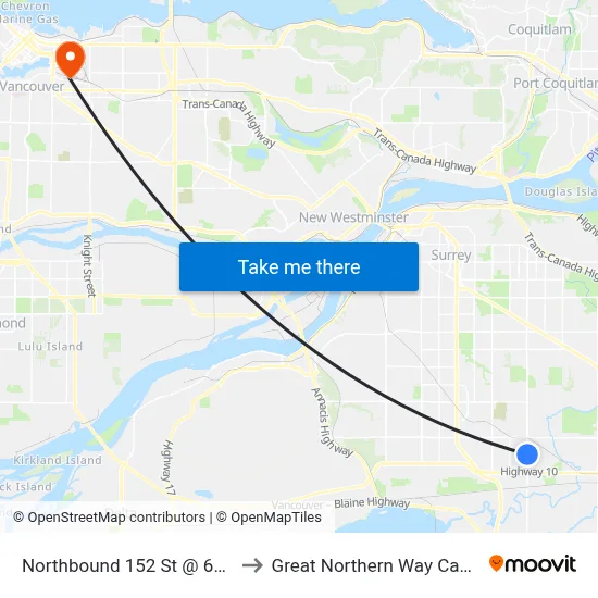 Northbound 152 St @ 60 Ave to Great Northern Way Campus map