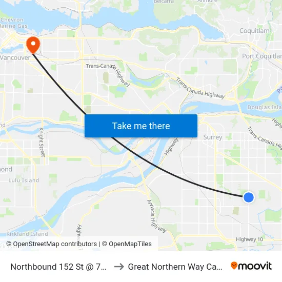 Northbound 152 St @ 76 Ave to Great Northern Way Campus map