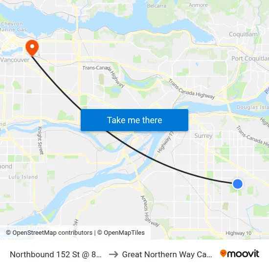 Northbound 152 St @ 81 Ave to Great Northern Way Campus map