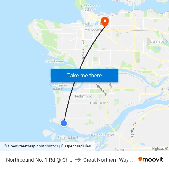 Northbound No. 1 Rd @ Chatham St to Great Northern Way Campus map