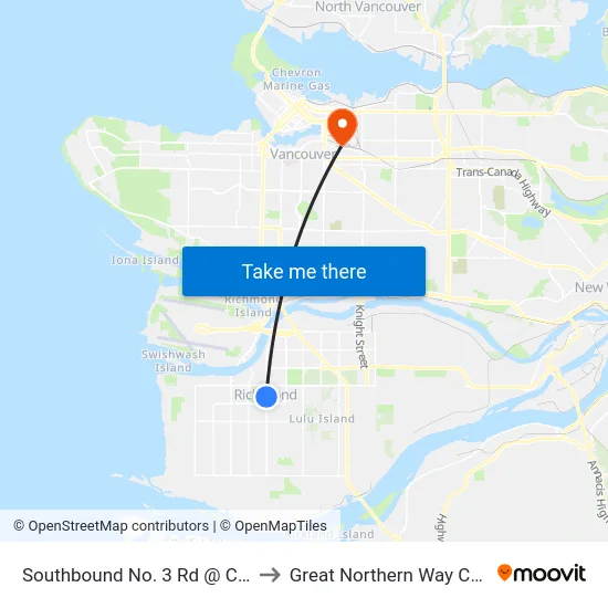Southbound No. 3 Rd @ Cook Rd to Great Northern Way Campus map