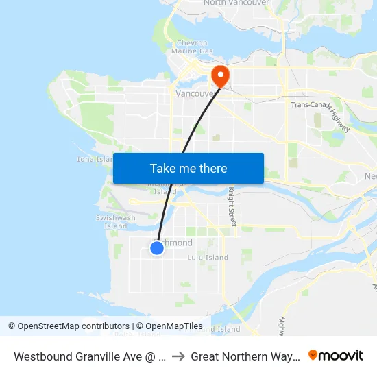 Westbound Granville Ave @ Azure Gate to Great Northern Way Campus map