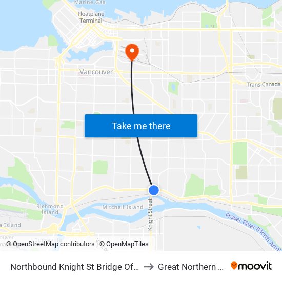 Northbound Knight St Bridge Offramp @ SE Marine Dr to Great Northern Way Campus map