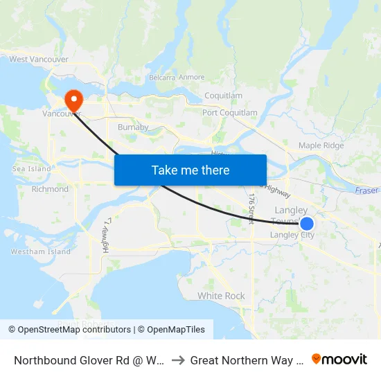 Northbound Glover Rd @ Worrell Cres to Great Northern Way Campus map