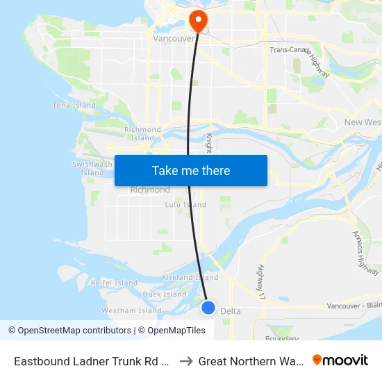 Eastbound Ladner Trunk Rd @ Central Ave to Great Northern Way Campus map