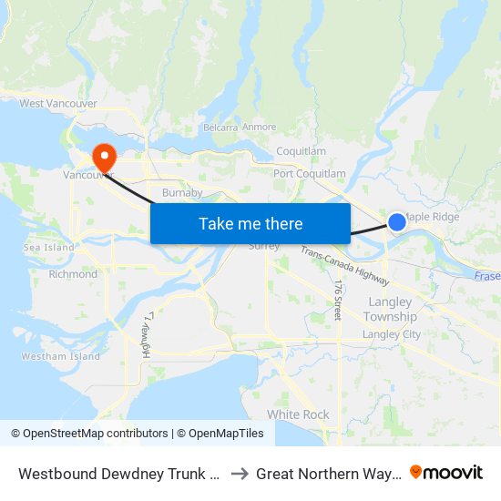 Westbound Dewdney Trunk Rd @ 207 St to Great Northern Way Campus map