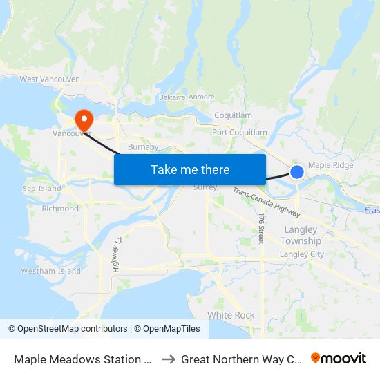 Maple Meadows Station @ Bay 2 to Great Northern Way Campus map