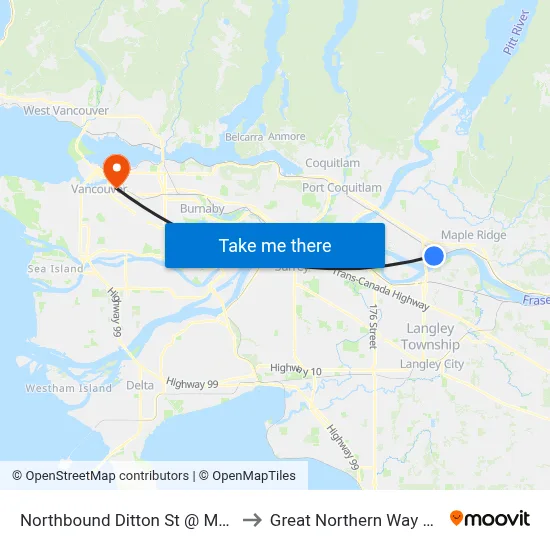 Northbound Ditton St @ Maple Cres to Great Northern Way Campus map