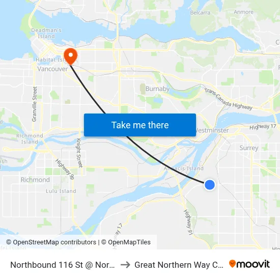 Northbound 116 St @ Nordel Way to Great Northern Way Campus map