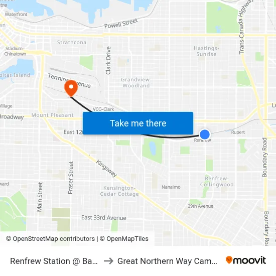 Renfrew Station @ Bay 1 to Great Northern Way Campus map