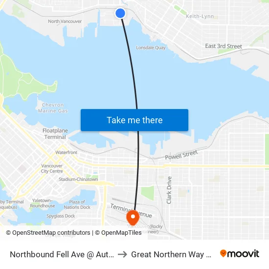 Northbound Fell Ave @ Automall Dr to Great Northern Way Campus map
