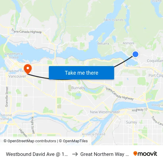 Westbound David Ave @ 1300 Block to Great Northern Way Campus map