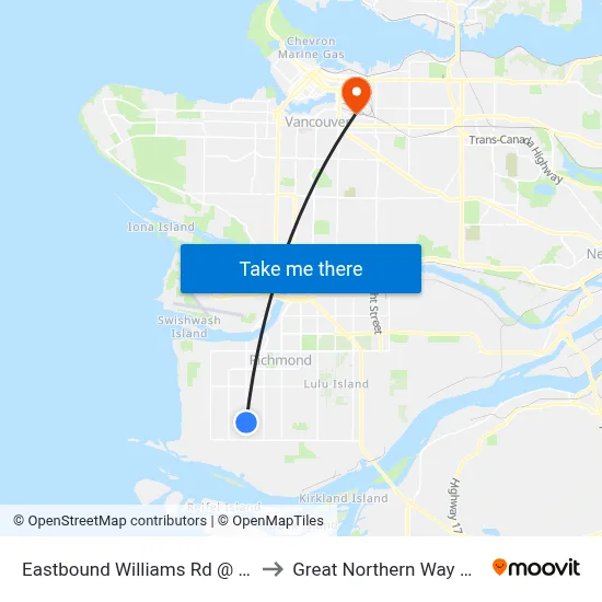 Eastbound Williams Rd @ No. 2 Rd to Great Northern Way Campus map