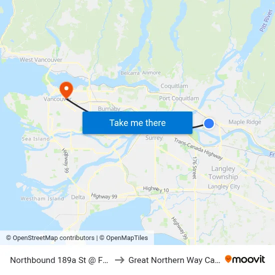 Northbound 189a St @ Ford Rd to Great Northern Way Campus map