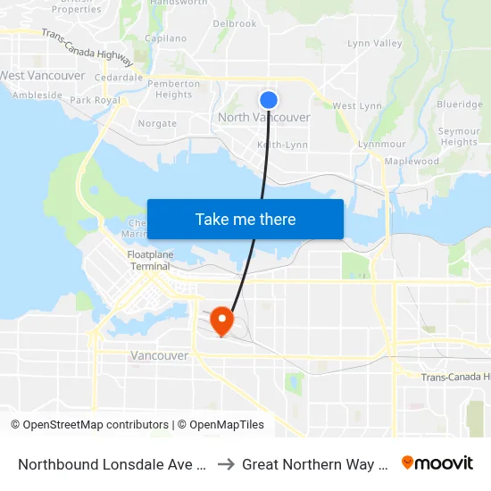 Northbound Lonsdale Ave @ E 19 St to Great Northern Way Campus map