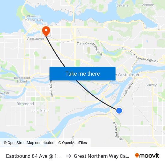 Eastbound 84 Ave @ 108 St to Great Northern Way Campus map