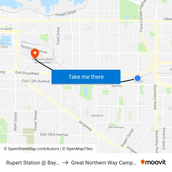 Rupert Station @ Bay 2 to Great Northern Way Campus map
