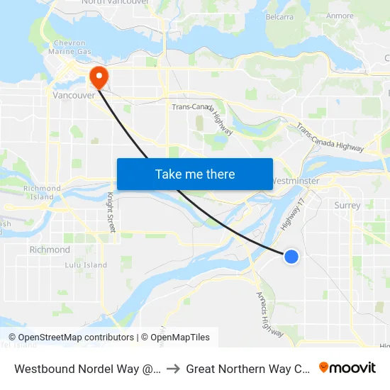 Westbound Nordel Way @ 116 St to Great Northern Way Campus map