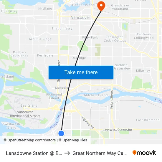 Lansdowne Station @ Bay 1 to Great Northern Way Campus map