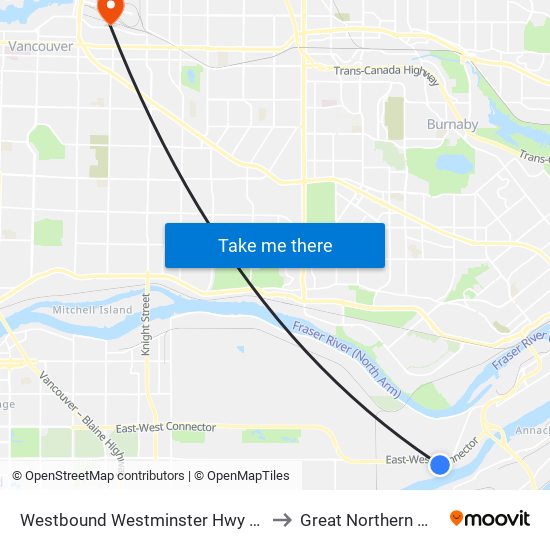 Westbound Westminster Hwy @ Hwy 91 Offramp to Great Northern Way Campus map