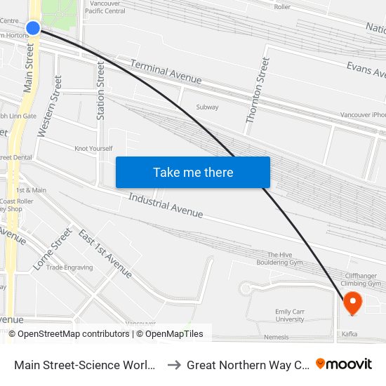 Main Street-Science World Station to Great Northern Way Campus map