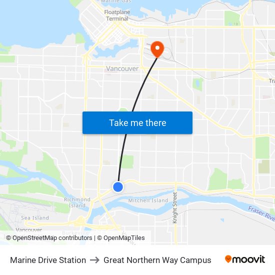 Marine Drive Station to Great Northern Way Campus map