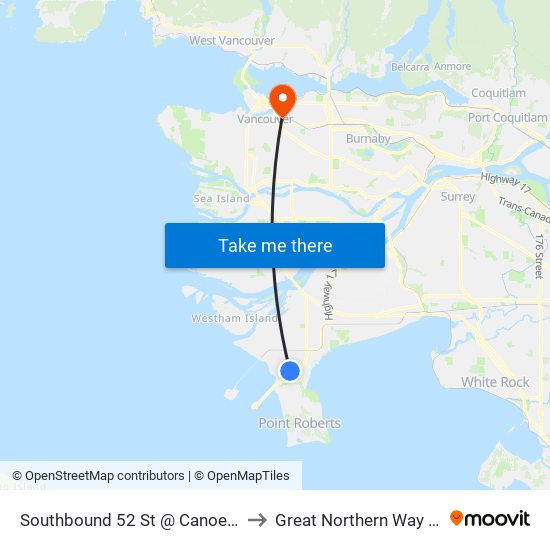 Southbound 52 St @ Canoe Pass Way to Great Northern Way Campus map