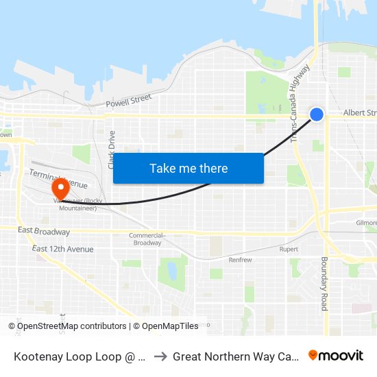 Kootenay Loop @ Bay 2 to Great Northern Way Campus map