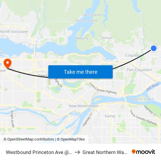 Westbound Princeton Ave @ Kingston St to Great Northern Way Campus map