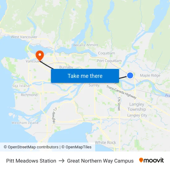 Pitt Meadows Station to Great Northern Way Campus map