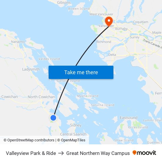 Valleyview Park & Ride to Great Northern Way Campus map