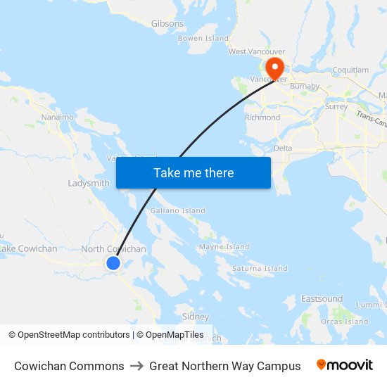 Cowichan Commons to Great Northern Way Campus map