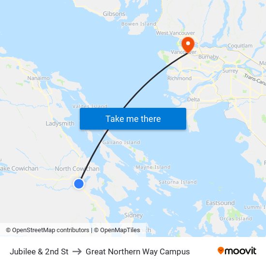 Jubilee & 2nd St to Great Northern Way Campus map