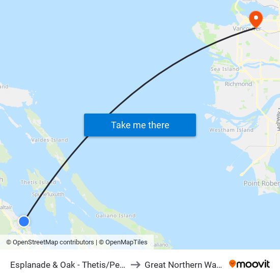 Esplanade & Oak - Thetis/Penelakut Ferry to Great Northern Way Campus map