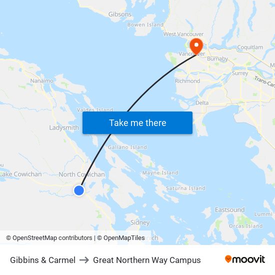 Gibbins & Carmel to Great Northern Way Campus map