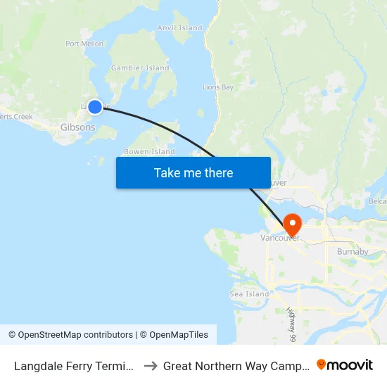 Langdale Ferry Terminal to Great Northern Way Campus map