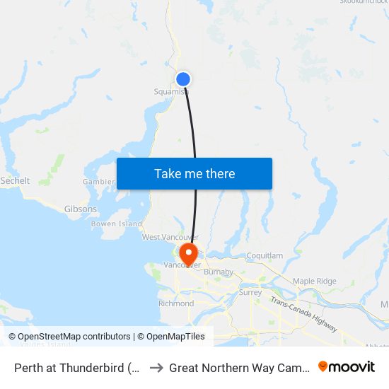 Perth at Thunderbird (NB) to Great Northern Way Campus map